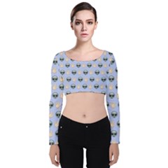 Alien Pattern Velvet Long Sleeve Crop Top by Sapixe