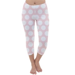 Pink And White Polka Dots Capri Winter Leggings  by mccallacoulture