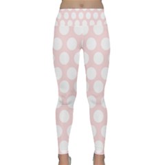 Pink And White Polka Dots Lightweight Velour Classic Yoga Leggings by mccallacoulture