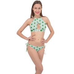 White Green Shapes Cross Front Halter Bikini Set by Mariart