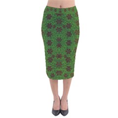 Rose Stars So Beautiful On Green Velvet Midi Pencil Skirt by pepitasart