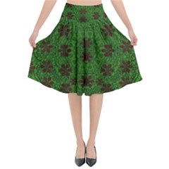 Rose Stars So Beautiful On Green Flared Midi Skirt by pepitasart