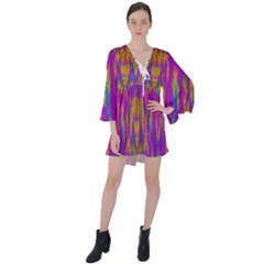 Festive Rainbow, Season To Wear Popart V-neck Flare Sleeve Mini Dress by pepitasart