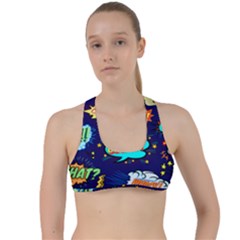 Bada Boom Pattern Criss Cross Racerback Sports Bra by designsbymallika