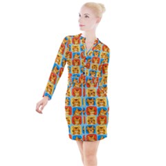 Cute Tiger Pattern Button Long Sleeve Dress by designsbymallika