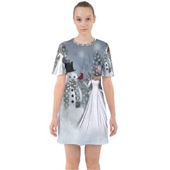 The Wonderful Winter Time Sixties Short Sleeve Mini Dress by FantasyWorld7
