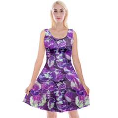 Botanical Violet Print Pattern 2 Reversible Velvet Sleeveless Dress by dflcprintsclothing