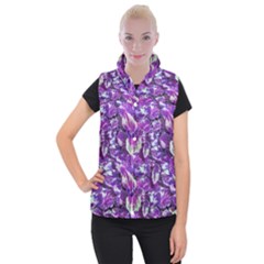 Botanical Violet Print Pattern 2 Women s Button Up Vest by dflcprintsclothing