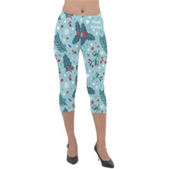 Seamless Pattern With Berries Leaves Lightweight Velour Capri Leggings  by Vaneshart