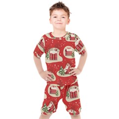 Christmas New Year Seamless Pattern Kids  Tee And Shorts Set by Vaneshart