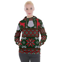 Christmas Pattern Knitted Design Women s Hooded Pullover by Vaneshart