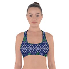 Beautiful Knitted Christmas Pattern Blur Green Cross Back Sports Bra by Vaneshart
