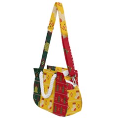 Knitted Christmas Pattern With Socks Bells Rope Handles Shoulder Strap Bag by Vaneshart