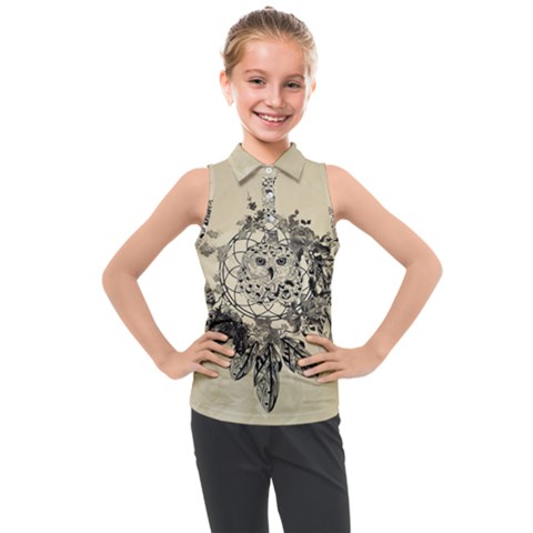 Owl On A Dreamcatcher Kids  Sleeveless Polo Tee by FantasyWorld7