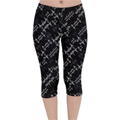 Black And White Ethnic Geometric Pattern Velvet Capri Leggings  by dflcprintsclothing