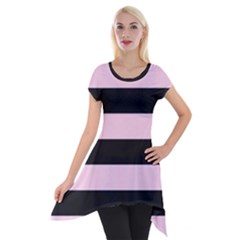 Black And Light Pastel Pink Large Stripes Goth Mime French Style Short Sleeve Side Drop Tunic by genx