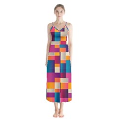 Abstract Geometry Blocks Button Up Chiffon Maxi Dress by Bajindul