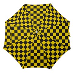 Checkerboard Pattern Black And Yellow Ancap Libertarian Straight Umbrellas by snek