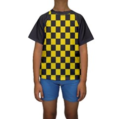 Checkerboard Pattern Black And Yellow Ancap Libertarian Kids  Short Sleeve Swimwear by snek