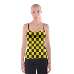 Checkerboard Pattern Black And Yellow Ancap Libertarian Spaghetti Strap Top by snek