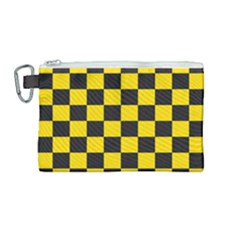 Checkerboard Pattern Black And Yellow Ancap Libertarian Canvas Cosmetic Bag (medium) by snek