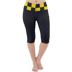 Checkerboard Pattern Black And Yellow Ancap Libertarian Lightweight Velour Cropped Yoga Leggings by snek