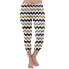 Black And Gold Glitters Zigzag Retro Pattern Golden Metallic Texture Capri Winter Leggings  by genx