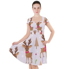 Christmas Seamless Pattern With Reindeer Cap Sleeve Midi Dress by Vaneshart