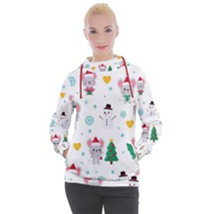 Christmas Seamless Pattern With Cute Kawaii Mouse Women s Hooded Pullover by Vaneshart