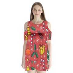 Colorful Funny Christmas Pattern Shoulder Cutout Velvet One Piece by Vaneshart