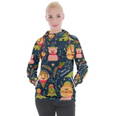 Colorful Funny Christmas Pattern Merry Christmas Xmas Women s Hooded Pullover by Vaneshart