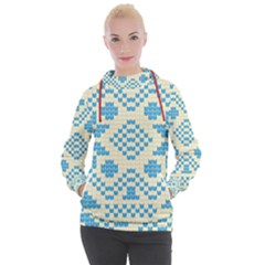 Beautiful Knitted Christmas Pattern Blue White Women s Hooded Pullover by Vaneshart