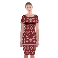 Beautiful Knitted Christmas Pattern Red Classic Short Sleeve Midi Dress by Vaneshart