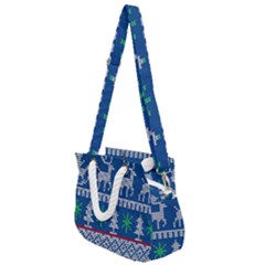 Knitted Christmas Pattern Rope Handles Shoulder Strap Bag by Vaneshart