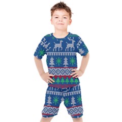 Knitted Christmas Pattern Kids  Tee And Shorts Set by Vaneshart