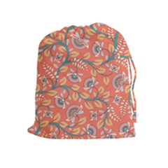 Coral Floral Paisley Drawstring Pouch (xl) by mccallacoulture