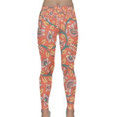 Coral Floral Paisley Lightweight Velour Classic Yoga Leggings by mccallacoulture