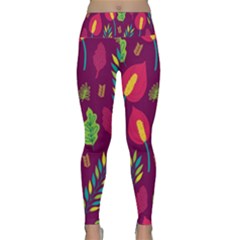 Tropical Flowers On Deep Magenta Lightweight Velour Classic Yoga Leggings by mccallacoulture