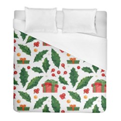 Christmas Seamless Pattern With Holly Red Gift Box Duvet Cover (full/ Double Size) by Vaneshart