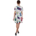 Christmas Gifts Pattern With Flowers Leaves Short Sleeve Shoulder Cut Out Dress  View2