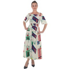 Christmas Gifts Pattern With Flowers Leaves Shoulder Straps Boho Maxi Dress  by Vaneshart