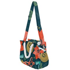 Colorful Vintage Christmas Pattern Rope Handles Shoulder Strap Bag by Vaneshart