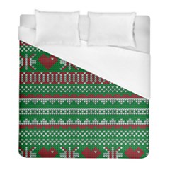 Knitted Christmas Pattern Green Red Duvet Cover (full/ Double Size) by Vaneshart