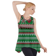 Knitted Christmas Pattern Green Red Side Drop Tank Tunic by Vaneshart