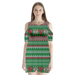 Knitted Christmas Pattern Green Red Shoulder Cutout Velvet One Piece by Vaneshart