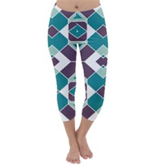 Teal And Plum Geometric Pattern Capri Winter Leggings  by mccallacoulture