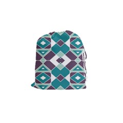 Teal And Plum Geometric Pattern Drawstring Pouch (small) by mccallacoulture