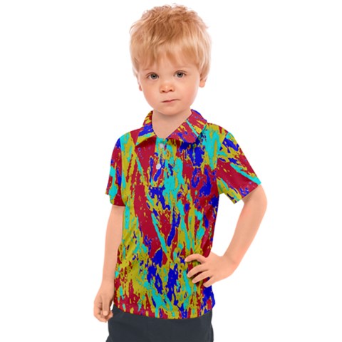 Multicolored Vibran Abstract Textre Print Kids  Polo Tee by dflcprintsclothing