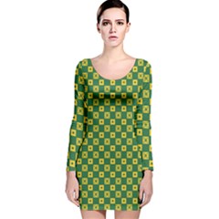 Df Green Domino Long Sleeve Velvet Bodycon Dress by deformigo