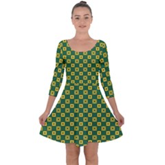 Df Green Domino Quarter Sleeve Skater Dress by deformigo